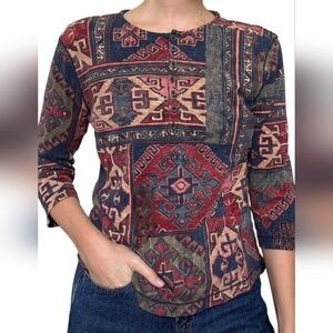 LRL Ralph Lauren Jeans Co Aztec Button Chest Henley Top Sz L
